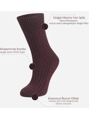 Shinex Merino Bordo Yün Kadın Çorap 32