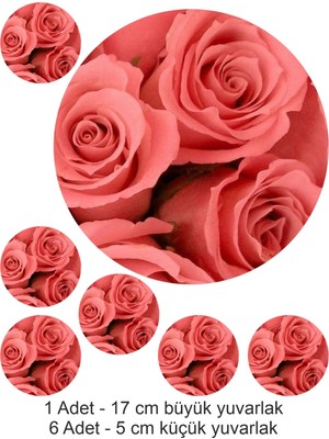 Atölye7 Tasarım Pembe Gül Desenli 7 Adet A4 Boyutunda Yenilebilir Süsü Pasta Kurabiye Şeker Hamuru Kağıt Baskısı