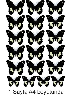 Atölye7 Tasarım Siyah Kelebekler Deseni A4 Yenilebilir Süsü Pasta Kurabiye Şeker Hamuru Kağıt Baskısı