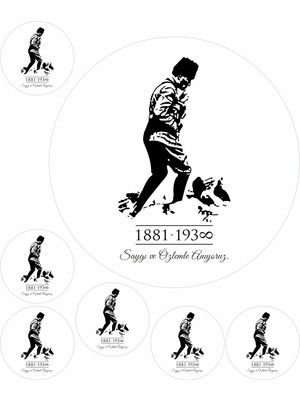 Atölye7 Tasarım Atatürk Kocatepe 7 Adet Yuvarlak Yenilebilir Pasta Süsü Kurabiye Cupcake Şeker Hamuru Kağıt Baskısı