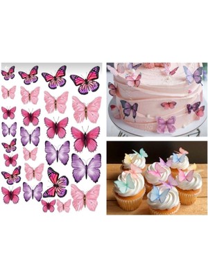 Atölye7 Tasarım Atölye7 Yenilebilir Kelebek Resimli Pasta ve Kurabiye Baskısı A4 Kağıt Boyutu 21 x 29 cm