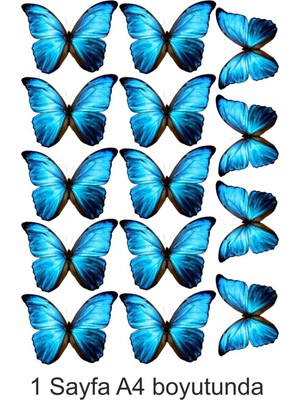 Atölye7 Tasarım Kelebekler Deseni Mavi A4 Boyutunda Yenilebilir Süsü Pasta Kurabiye Şeker Hamuru Kağıt Baskısı