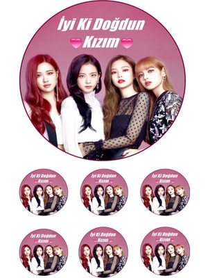 Atölye7 Tasarım Black Pink Yenilebilir Pasta Resmi Pirinç Kağıdı 16 cm 6-8-10 Kişilik İçin Özel