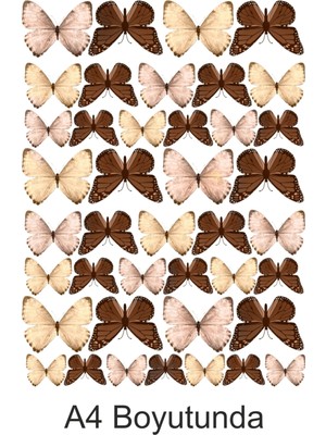 Atölye7 Tasarım Kelebekler Kahverengi Sarı Ten Rengi A4 Yenilebilir Süsü Pasta Kurabiye Şeker Hamuru Kağıt Baskısı