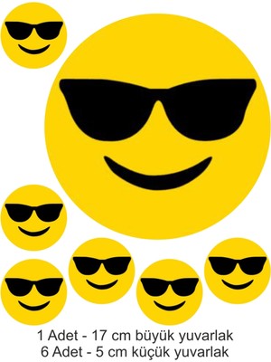 Atölye7 Tasarım Gözlüklü Sırıtan Yüz Emoji 7 Adet A4 Yenilebilir Süsü Pasta Kurabiye Şeker Hamuru Kağıt Baskısı