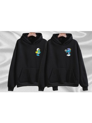 Swozz Şirinler Baskılı Çift Sweatshirt 2 Adet