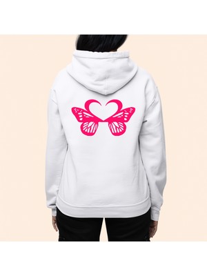 Swozz Motive Butterfly Baskılı Özel Tasarım Beyaz 3 Iplik Şardonlu Sweatshirt Hoodie