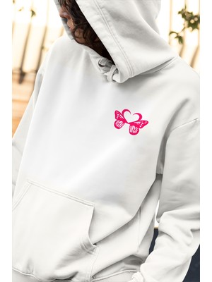 Swozz Motive Butterfly Baskılı Özel Tasarım Beyaz 3 Iplik Şardonlu Sweatshirt Hoodie