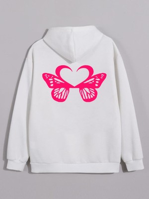 Swozz Motive Butterfly Baskılı Özel Tasarım Beyaz 3 Iplik Şardonlu Sweatshirt Hoodie