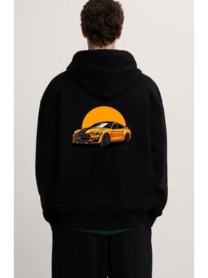 Swozz Mustang Ön Arka Baskılı Özel Tasarım Siyah Sweatshirt Hoodie