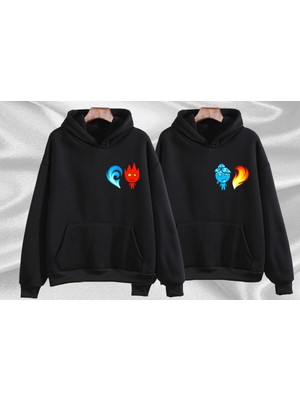 Swozz Ateş ve Su Baskılı Özel Tasarım 2 Adet Sevgili Kombini Çift Sweatshirt