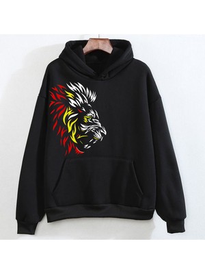 Swozz Unısex Aslan Yelesi Tasarımlı Siyah Sweathirt Hoodie