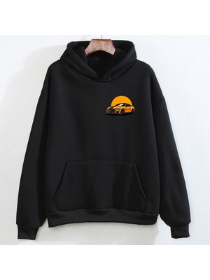 Swozz Mustang Ön Arka Baskılı Özel Tasarım Siyah Sweatshirt Hoodie