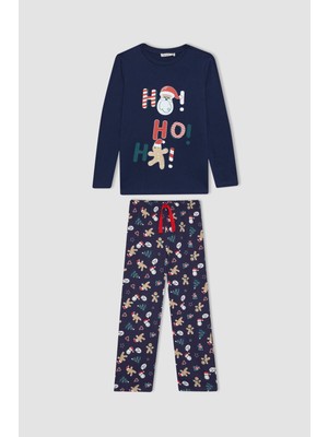DeFacto Kız Çocuk Yılbaşı Temalı Uzun Kollu Penye Pijama Takımı B8233A823WN