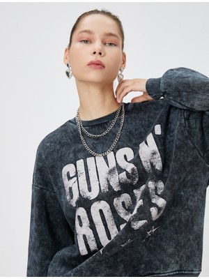 Koton Guns N' Roses Sweatshirt Lisanslı Şardonlu Yıkamalı Arkası Baskılı