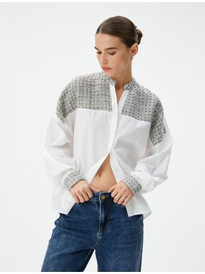 Koton Uzun Kollu Gömlek Hakim Yaka Tüvit Detaylı Düğmeli