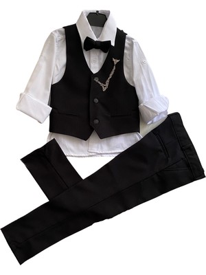 Turuncu Gardrop Turuncu Gardrop Lüx Zincirli Begos Erkek Çocuk Takım Elbise Siyah