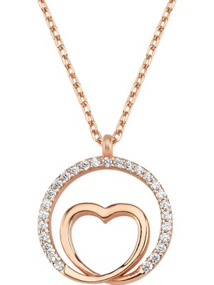 Altın Sepeti Rose Gümüş Kalp Çemberi Kolye