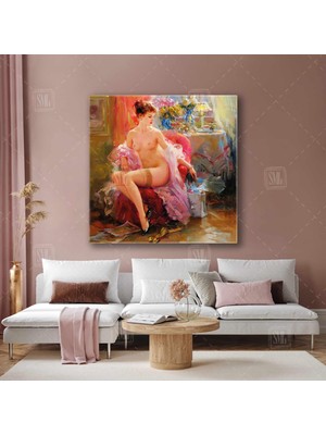 Russian Girl Kadın Manken Nü Çiçek Bahçesi Kare Kanvas Tablo