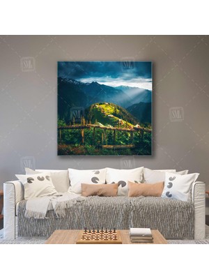 SML Tablo Pokut Yaylası Doğa Dumanlı Dağlar Karadeniz Rize Manzara Kare Kanvas Tablo