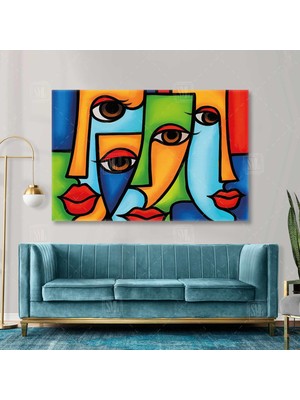 SML Tablo Soyut Yüzler Kırmızı Dudaklar Dekoratif Yatay Kanvas Tablo