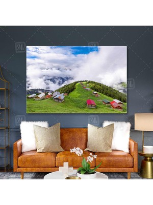 SML Tablo Pokut Yaylası Karadeniz Rize Doğa Sis Dağlar Manzara Yatay Kanvas Tablo