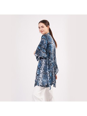 Nomads Felt Saf Ipek Kısa Kimono Kaftan | Yılan Derisi Desen Mavi | Nomads Felt