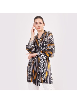 Nomads Felt Saf Ipek Kısa Kimono Kaftan | Ikat Desen 8 | Nomads Felt