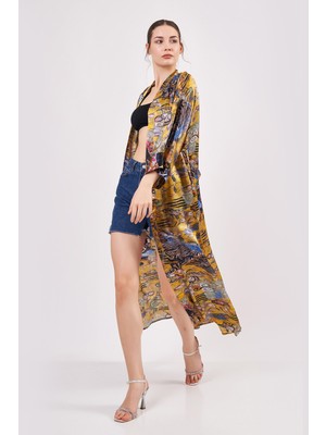 Nomads Felt Ipek Uzun Kimono Kaftan | Gold Desenli | Nomads Felt