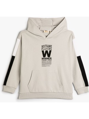 Koton Kapşonlu Sweatshirt Kanguru Cepli Spor Temalı Baskı Detaylı Pamuklu