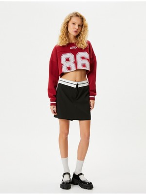 Koton Baskılı Crop Sweatshirt Uzun Kollu Bisiklet Yaka Pamuklu