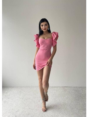 Concon Moda Hope Sırt Mini Pembe Elbise