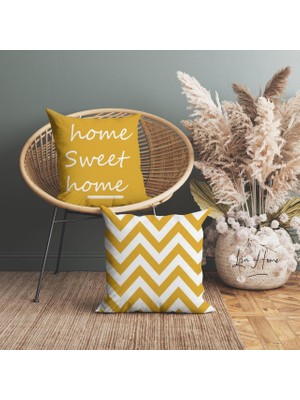 Hardal Beyaz Renk Çift Taraflı Dekoratif 2'li Kombin Kırlent Kılıfı Seti