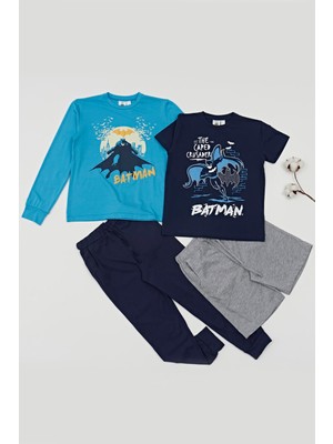 For You Kids 4'lü Batman Baskılı Lacivert Tshirt Şort Pantolon Takım