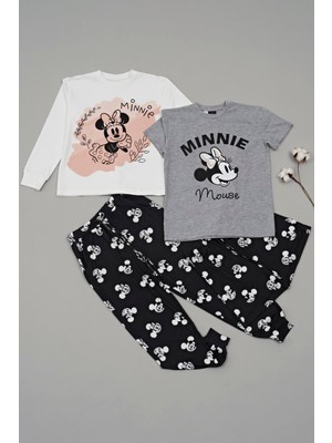 For You Kids 4'lü Minnie Mouse Baskılı Tshirt Şort Pantolon Takım