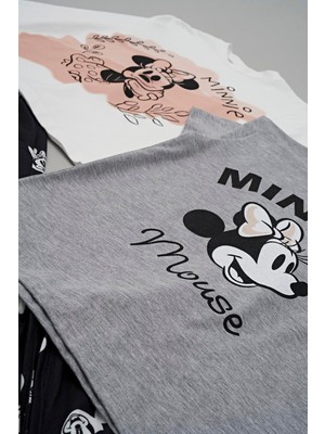 For You Kids 4'lü Minnie Mouse Baskılı Tshirt Şort Pantolon Takım