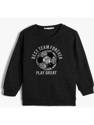 Koton Sweatshirt Futbol Baskılı Uzun Kollu Bisiklet Yaka Şardonlu
