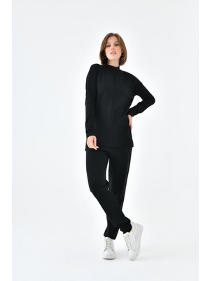 FTZ Women Kadın Bindirme Detaylı İkili Takım  Siyah 20636