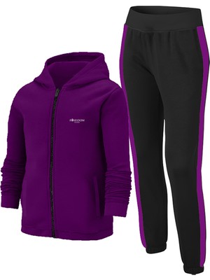 Poseidon Storm Kız Çocuk Mor Günlük Sporcu Eşofman Takımı 104CM-176CM Çift Şeritli