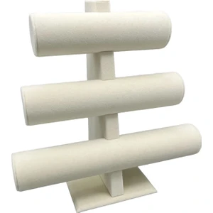 Yerli Üretim Süet Kumaş Krem Renk Üçlü Kademeli Bileklik-saat Sergileme Standı