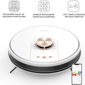 Alex Laser Pro 1286H Moplu ve Haritalamalı Akıllı Robot Süpürge Beyaz Gold