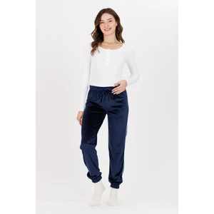 Kadın Lacivert Ekru Şerit Lastik Paça Pantalon Pjm