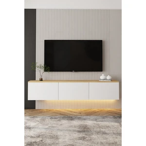 İnarch Dizayn Neon LED Işıklı Duvara Monte, 3 Kapaklı TV Sehpası – 160 cm - Modern Tasarım