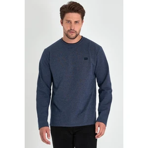 Erkek Indigo Çift Bisiklet Yaka Baskı Detaylı Standart Rahat Kesim Sweatshirt