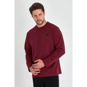 Erkek Bordo Çift Bisiklet Yaka Baskı Detaylı Standart Rahat Kesim Sweatshirt