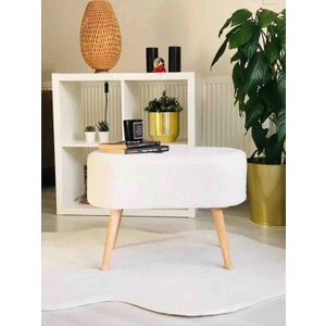 Gürgen Ahşap Ayak Welsoft Kumaş Oval Pufidik Puf Bench Tabure Sandalye