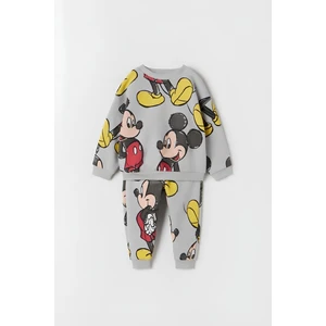 Unisex Çocuk Mickey Mouse Baskılı 3 İplik Şardonsuz Sweat ve Eşofman Alt Üst Takım Dar Kalıp