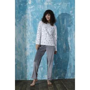 Kadın Bisiklet Yaka Düşük Omuz Interlok Pamuklu Üst Kadife Alt Kışlık Pijama Eşofman Takım