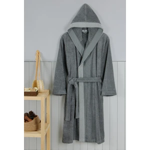 Denizli Home Tex Gri Bukle Kapişonlu Erkek Bornozu ( 420 Gr/ M² )