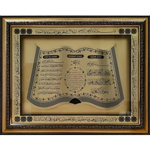 Nazar Ayeti Bereket Duası Ayet-El Kürsi Dekoratif Hediyelik Camlı Çerçeveli Islami Dini Ayetli Tablo Altın-Altın
